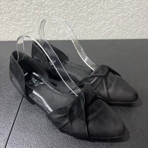 Eileen Fisher Sz 7.5 Black Suede Pointed Toe Knot d'Orsay Flats Chic Versatile
